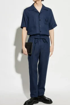 Dolce & Gabbana GRANATOWY Lniana koszula