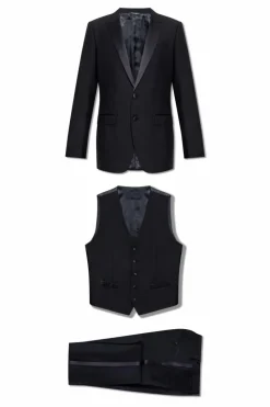 Dolce & Gabbana GRANATOWY Wełniany garnitur
