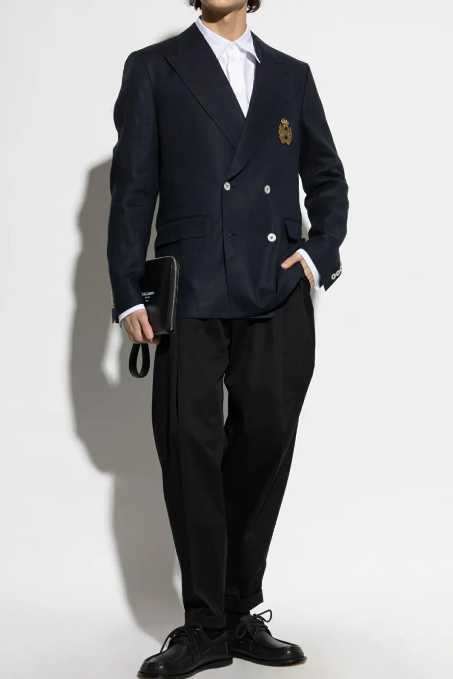 Dolce & Gabbana GRANATOWY Lniana marynarka