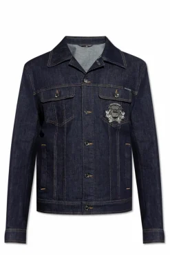 Dolce & Gabbana GRANATOWY Jeansowa kurtka z aplikacją