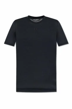 Dolce & Gabbana GRANATOWY T-shirt z wyszytym logo