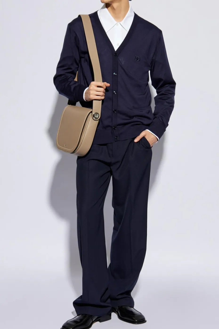 Dolce & Gabbana GRANATOWY Jedwabny kardigan