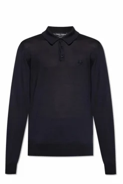 Dolce & Gabbana GRANATOWY Polo z długimi rękawami