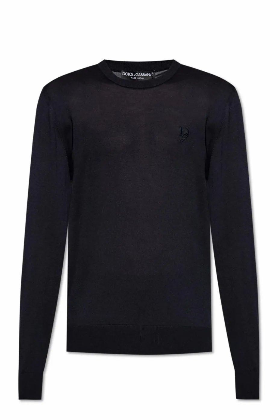 Dolce & Gabbana GRANATOWY Jedwabny sweter z wyszytym logo