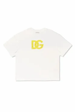 Dolce & Gabbana Kids BIAŁY T-shirt z cekinowym logo