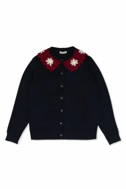 Dolce & Gabbana Kids GRANATOWY Kardigan z koronkowym kołnierzem