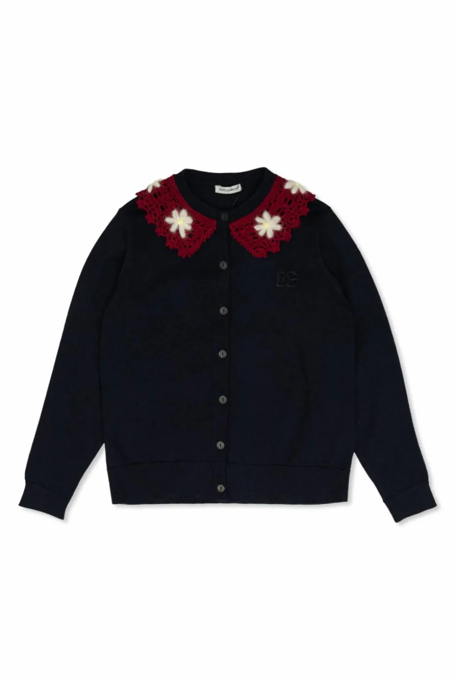 Dolce & Gabbana Kids GRANATOWY Kardigan z koronkowym kołnierzem