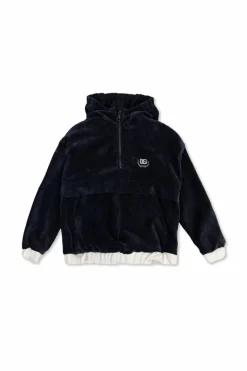 Dolce & Gabbana Kids GRANATOWY Sztruksowa bluza z kapturem