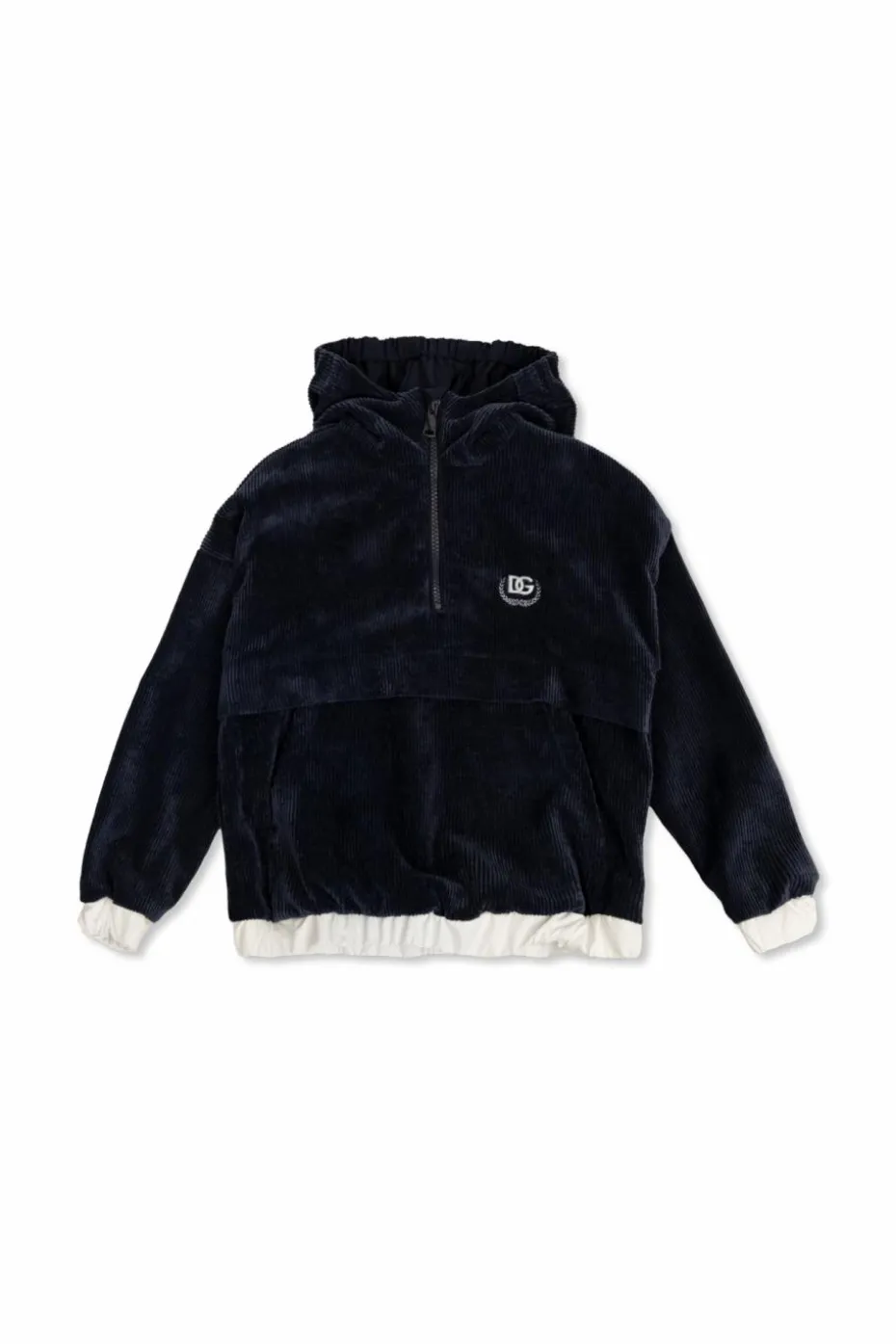 Dolce & Gabbana Kids GRANATOWY Sztruksowa bluza z kapturem