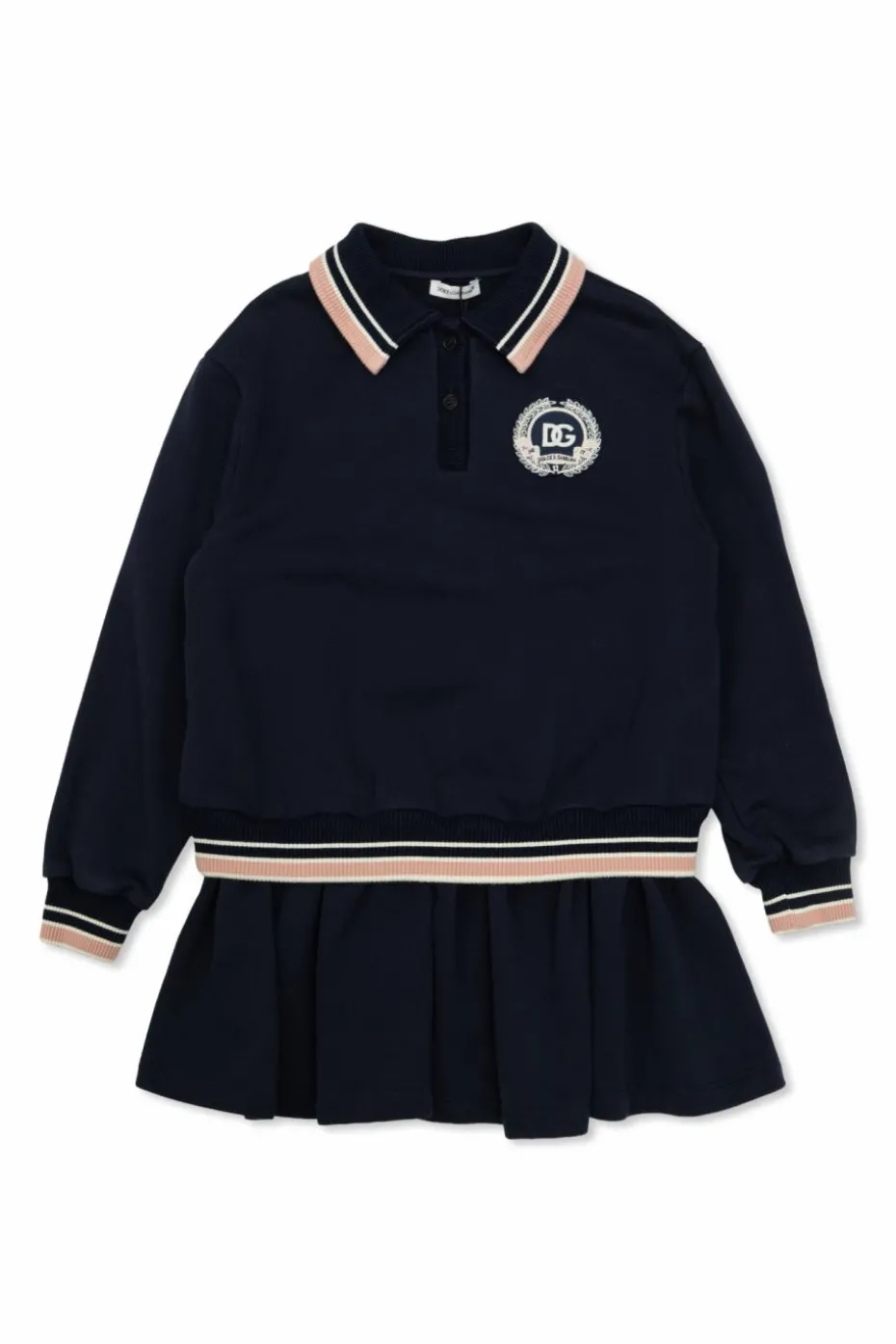 Dolce & Gabbana Kids GRANATOWY Bawełniana sukienka z naszywką z logo
