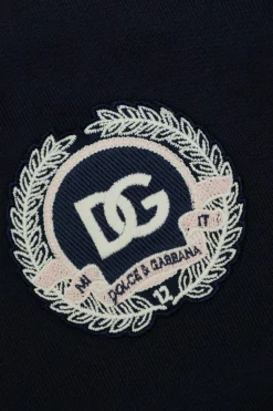Dolce & Gabbana Kids GRANATOWY Bawełniana sukienka z naszywką z logo