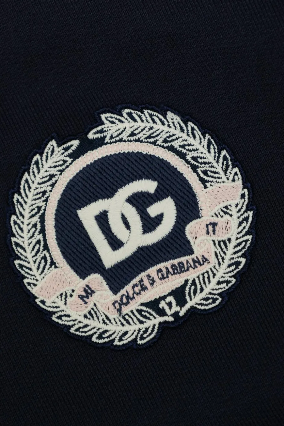 Dolce & Gabbana Kids GRANATOWY Bawełniana sukienka z naszywką z logo