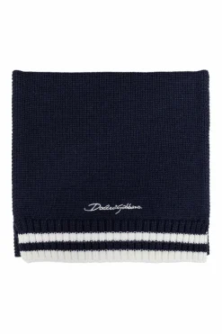 Dolce & Gabbana Kids GRANATOWY Wełniany szal z logo