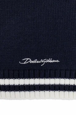 Dolce & Gabbana Kids GRANATOWY Wełniany szal z logo