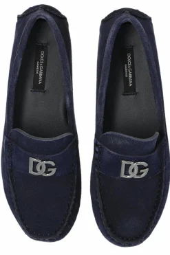 Dolce & Gabbana Kids GRANATOWY Zamszowe mokasyny