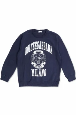 Dolce & Gabbana Kids GRANATOWY Sweter z nadrukowanym logo
