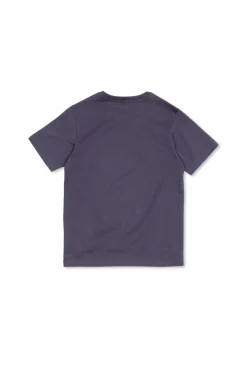 Dolce & Gabbana Kids GRANATOWY T-shirt z logo o aksamitnym wykończeniu