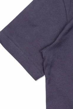 Dolce & Gabbana Kids GRANATOWY T-shirt z logo o aksamitnym wykończeniu