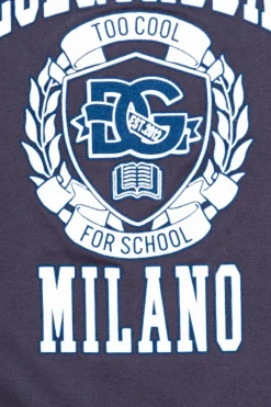 Dolce & Gabbana Kids GRANATOWY T-shirt z logo o aksamitnym wykończeniu