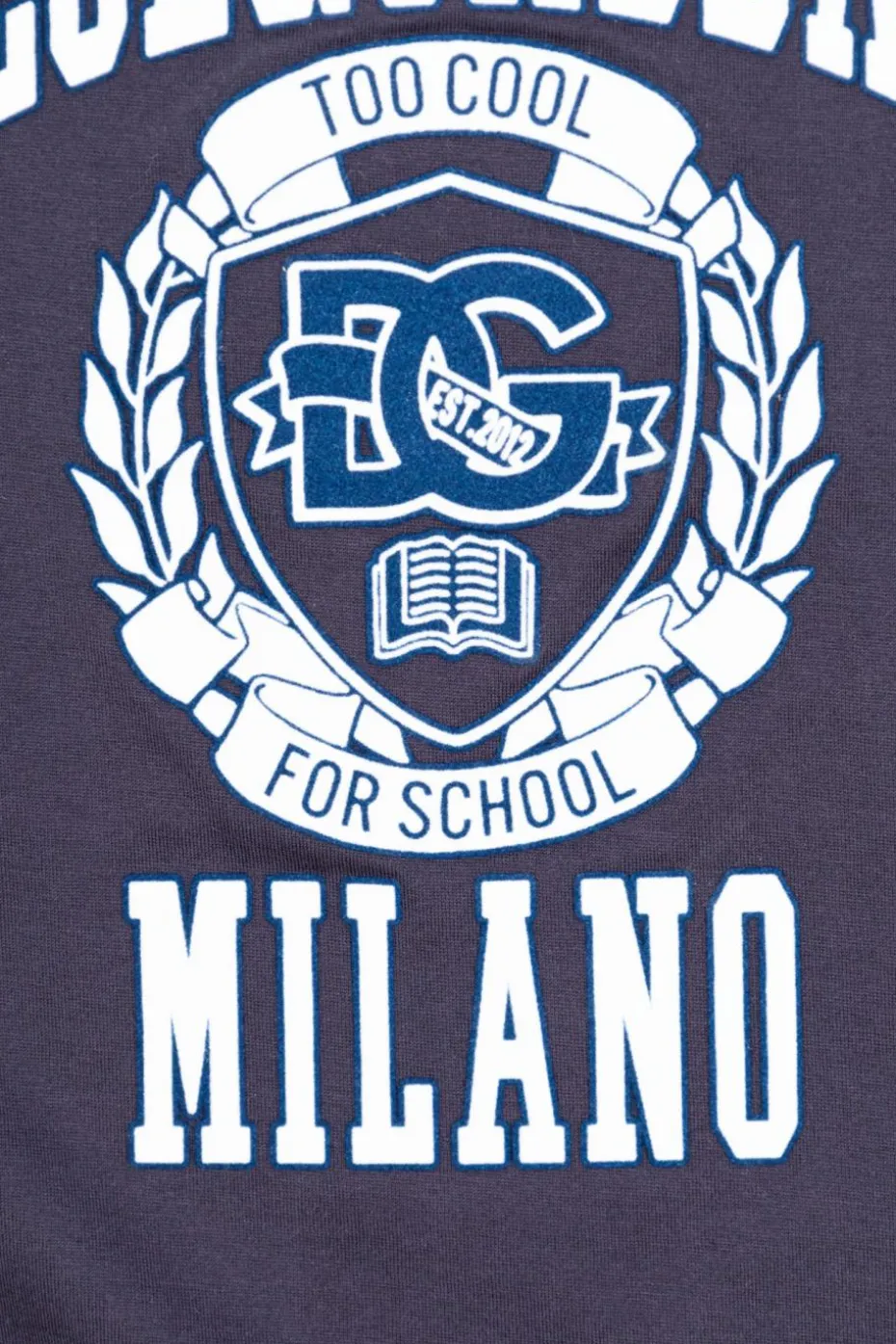 Dolce & Gabbana Kids GRANATOWY T-shirt z logo o aksamitnym wykończeniu