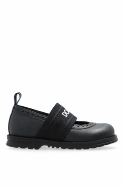 Dolce & Gabbana Kids GRANATOWY Skórzane baleriny z logo