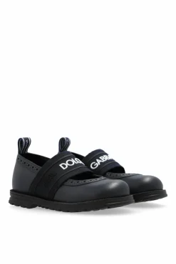 Dolce & Gabbana Kids GRANATOWY Skórzane baleriny z logo