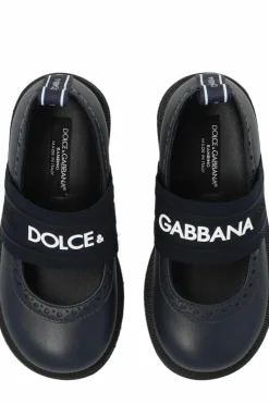 Dolce & Gabbana Kids GRANATOWY Skórzane baleriny z logo