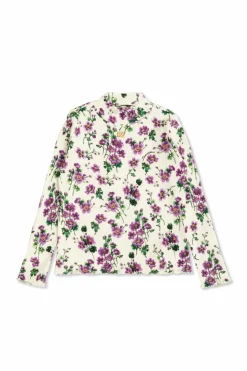 Dolce & Gabbana Kids kremowy Prążkowany top z motywem kwiatowym