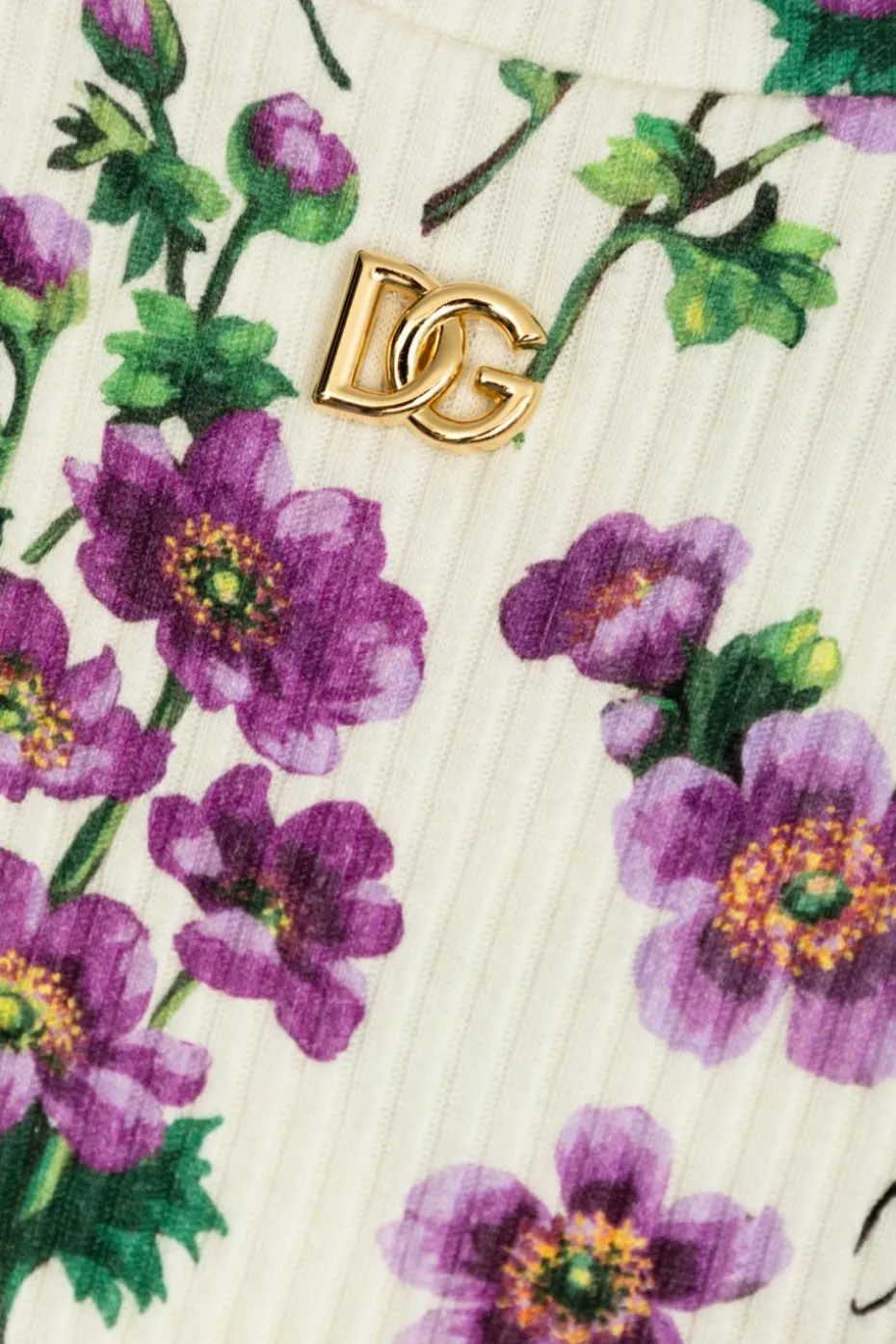 Dolce & Gabbana Kids kremowy Prążkowany top z motywem kwiatowym