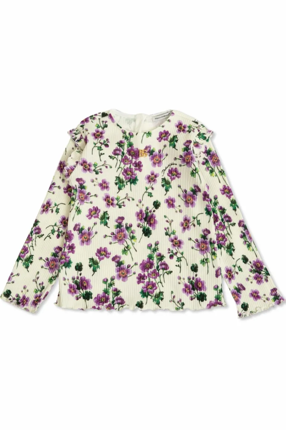 Dolce & Gabbana Kids kremowy Prążkowany top z motywem kwiatowym