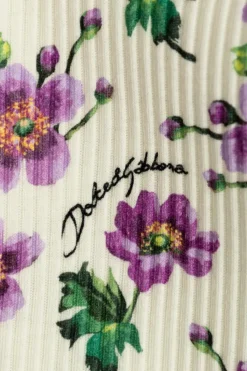 Dolce & Gabbana Kids kremowy Prążkowany top z motywem kwiatowym