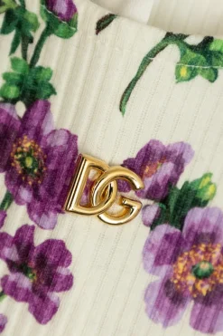 Dolce & Gabbana Kids kremowy Prążkowany top z motywem kwiatowym