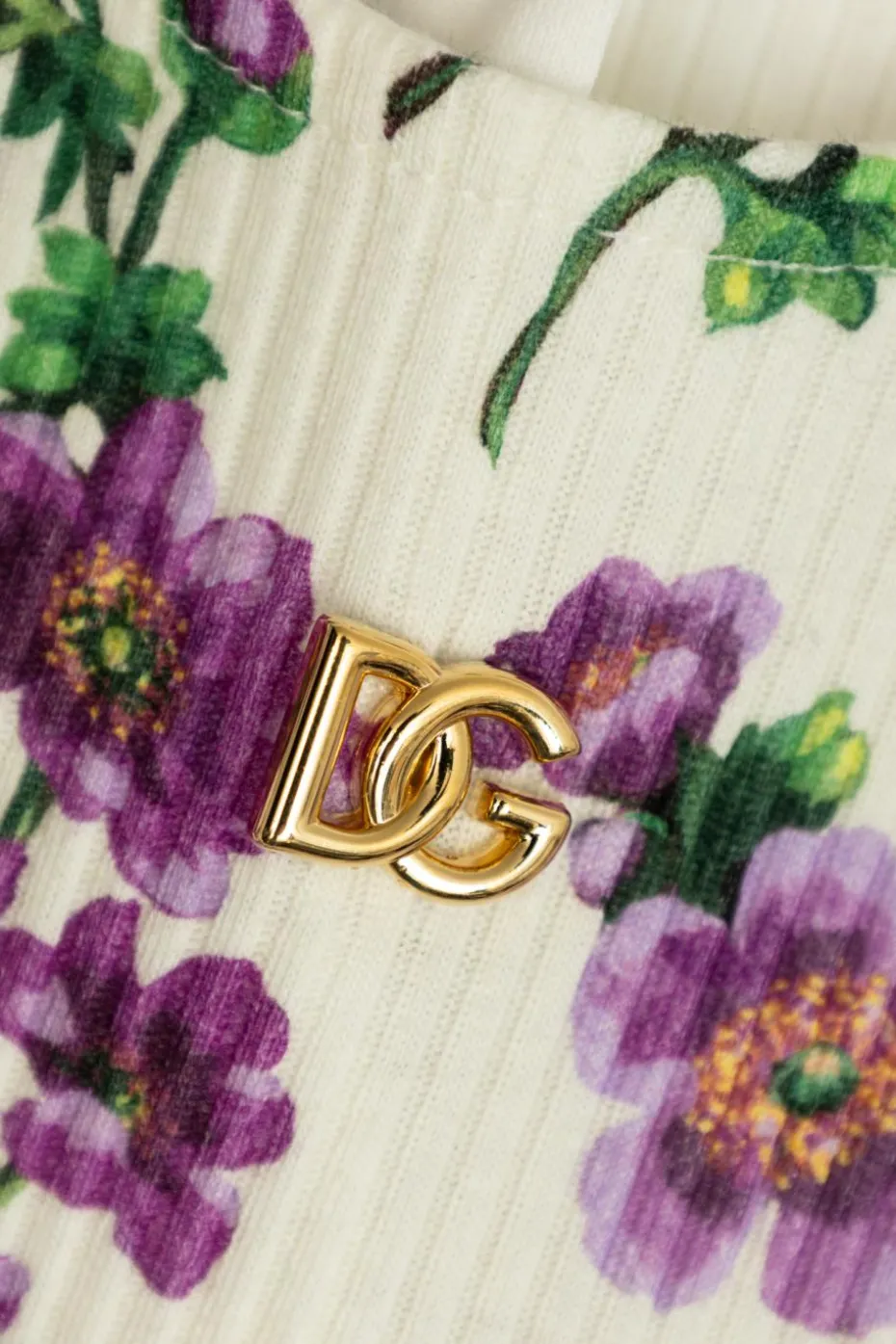 Dolce & Gabbana Kids kremowy Prążkowany top z motywem kwiatowym