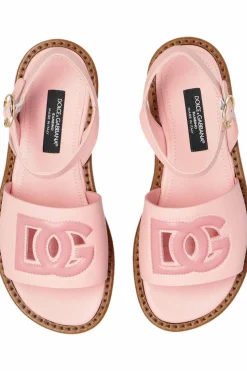 Dolce & Gabbana Kids RÓŻOWY Skórzane sandały