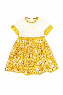 Dolce & Gabbana Kids ŻÓŁTY Sukienka z nadrukiem