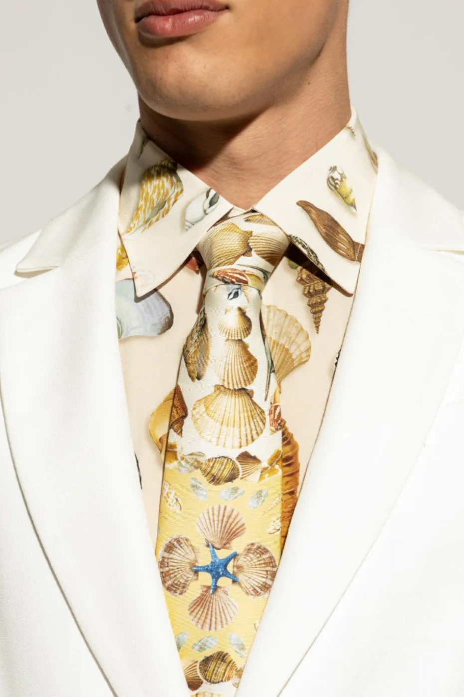 Dolce & Gabbana kremowy Jedwabny krawat