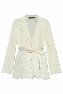 Dolce & Gabbana kremowy Koronkowa marynarka
