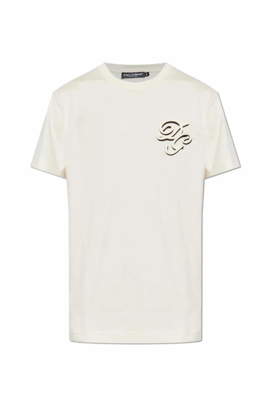 Dolce & Gabbana kremowy T-shirt z wyszytym logo