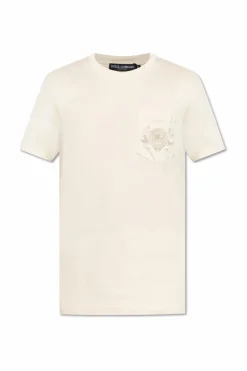 Dolce & Gabbana kremowy T-shirt z kieszenią