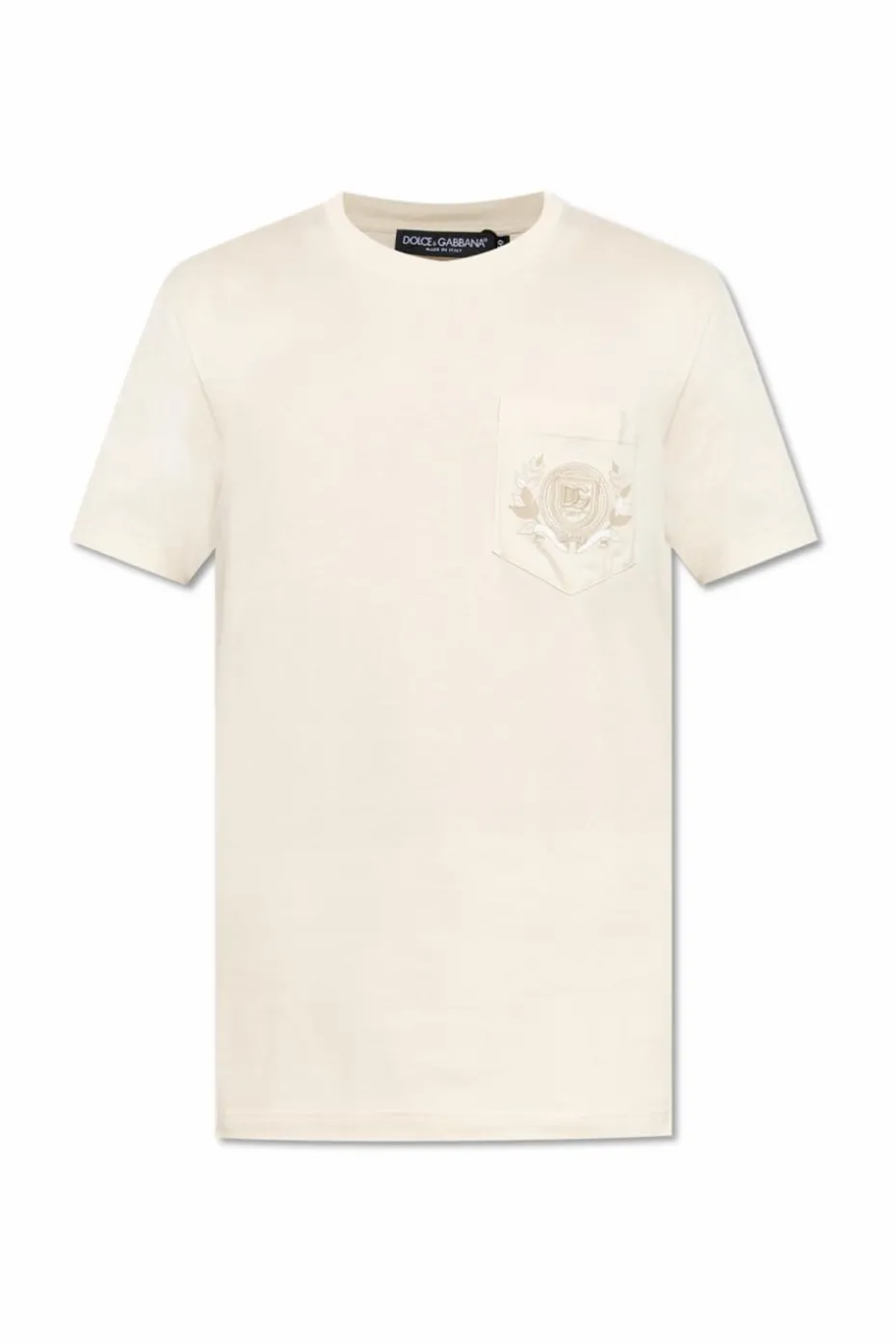 Dolce & Gabbana kremowy T-shirt z kieszenią