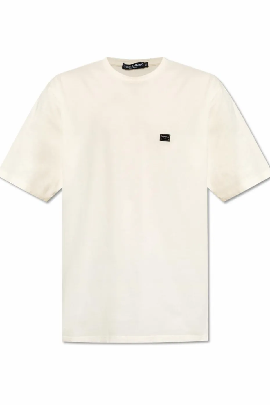 Dolce & Gabbana kremowy T-shirt z aplikacją z logo