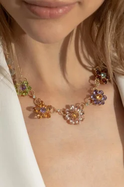 Dolce & Gabbana MULTIKOLOR Złoty naszyjnik z kamieniami szlachetnymi