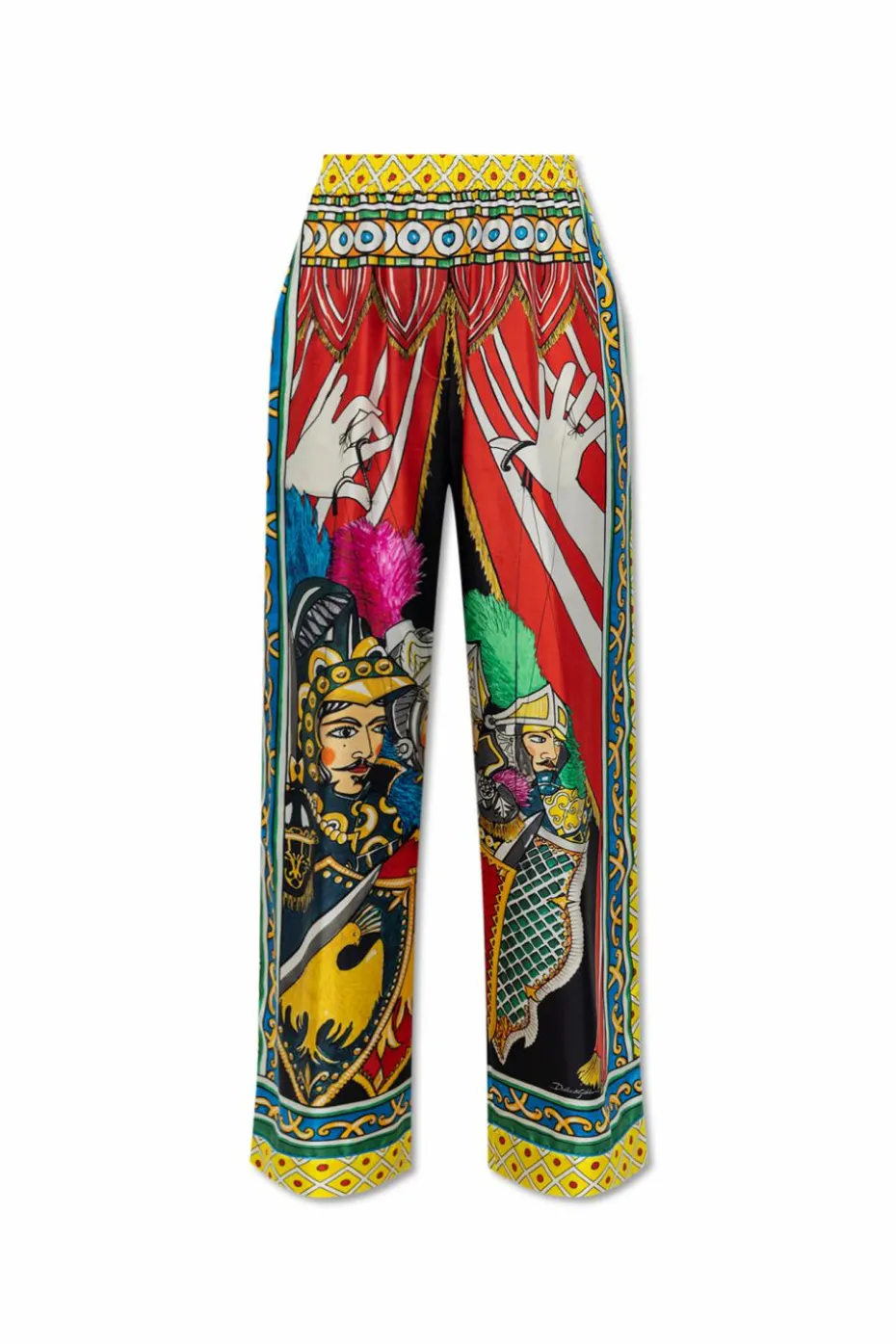 Dolce & Gabbana MULTIKOLOR Jedwabne spodnie ze wzorem `Caretto`
