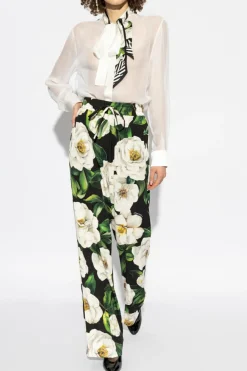 Dolce & Gabbana MULTIKOLOR Jedwabne spodnie z motywem kwiatowym