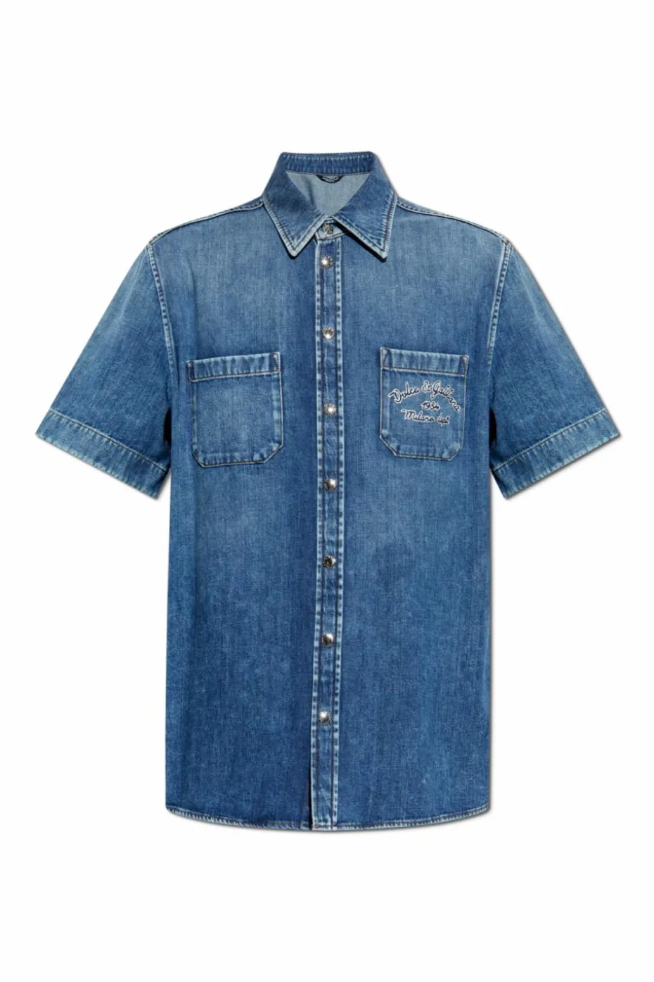 Dolce & Gabbana NIEBIESKI Jeansowa koszula z krótkimi rękawami