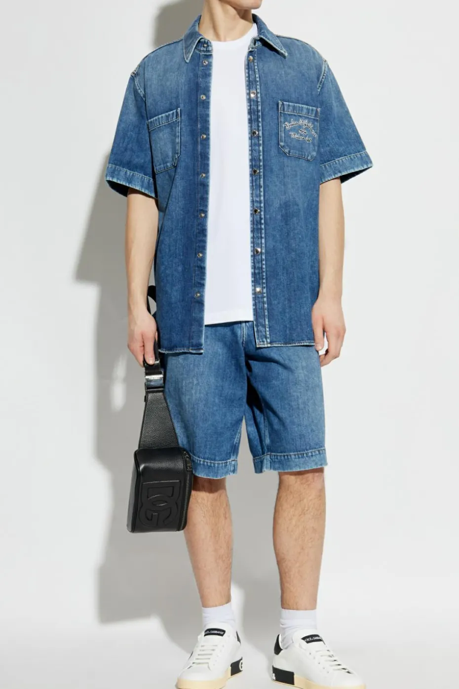 Dolce & Gabbana NIEBIESKI Jeansowa koszula z krótkimi rękawami