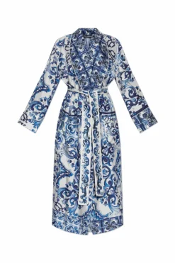 Dolce & Gabbana NIEBIESKI Jedwabny szlafrok