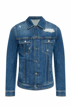Dolce & Gabbana NIEBIESKI Jeansowa kurtka z efektem `vintage`