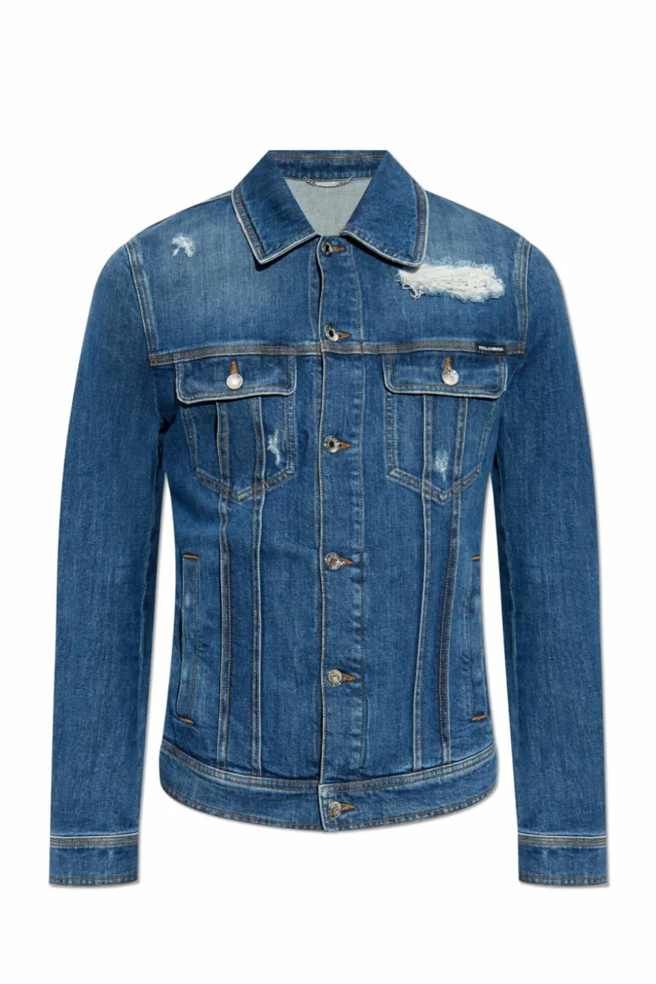 Dolce & Gabbana NIEBIESKI Jeansowa kurtka z efektem `vintage`