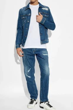 Dolce & Gabbana NIEBIESKI Jeansowa kurtka z efektem `vintage`